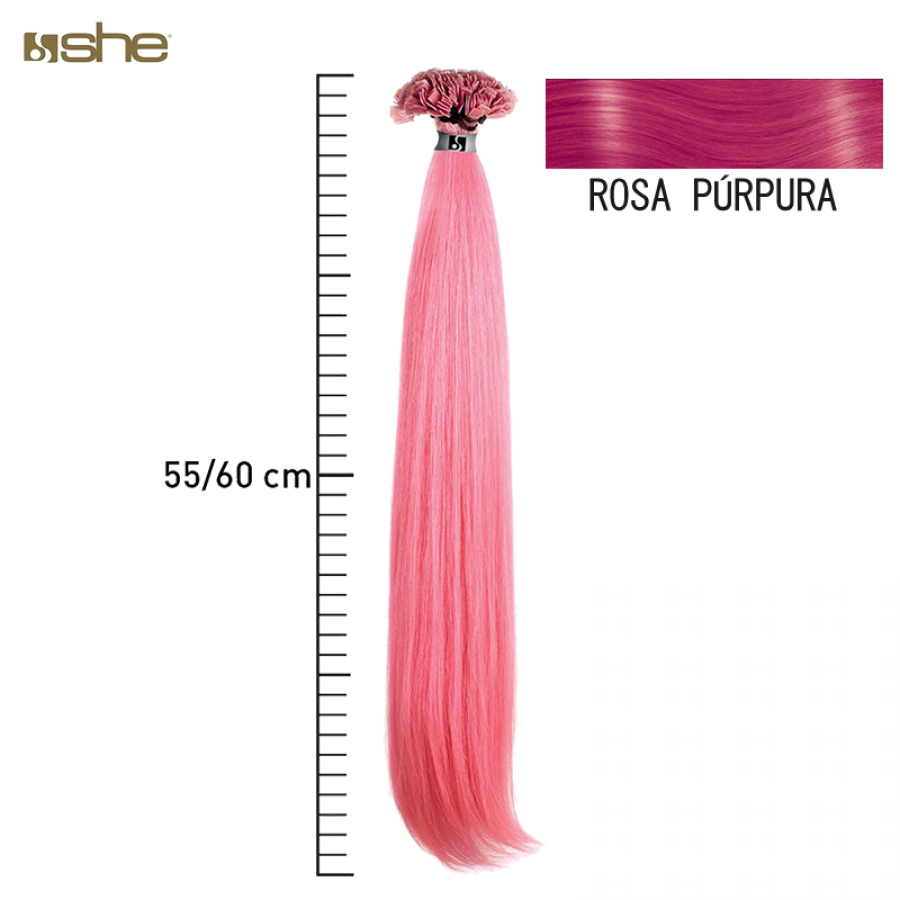 Extensões de Cabelo Fantasia c/Queratina 55x60cm Rosa Púpura